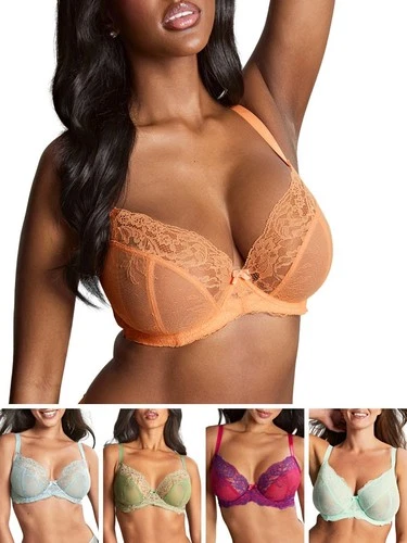 Panache Ana Bra Plunge Non Padded Underwired Semi Sheer Lace Bras Lingerie
