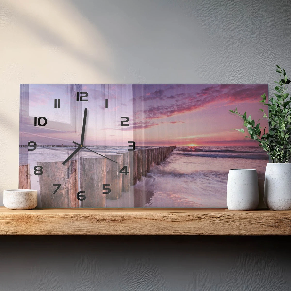 Reloj de Pared Rectangular Horizontal Vidrio Templado Premium Rompeolas 60x30 cm