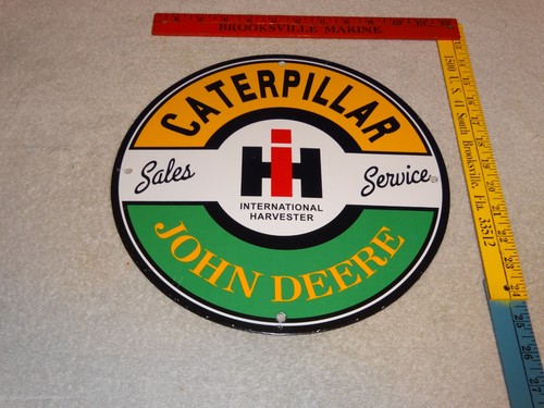 VINTAGE JOHN DEERE CATERPILLAR INTERNATIONAL HARVESTER PORCELAIN METAL GAS SIGN!