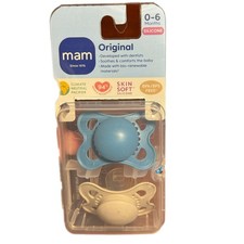 MAM Original Pacifier 0-6 Months Blue Cream NEW 2Pack SkinSoft Silicone BPA Free