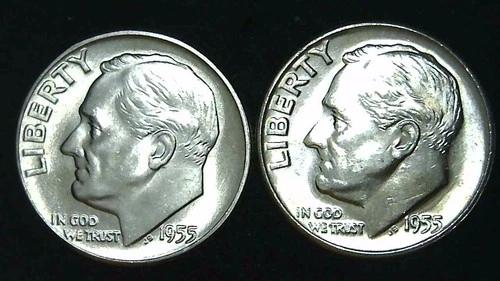 1955-P D  10C Roosevelt Dime (2  Coins) BU 90% Silver 26ctt0106-5