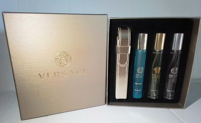 VERSACE 4 PC Women's Travel EDT Gift Set 3 X 10ml + 1 Case Perfume NIB See Pics