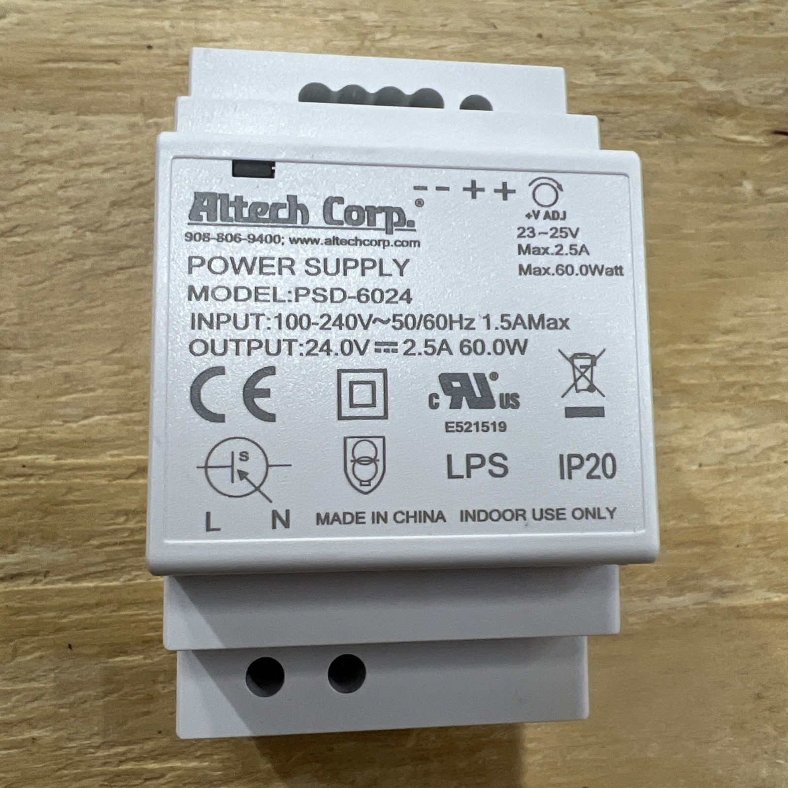 Altech Corp PSD-6024 Power Supply, DIN Rail, 60W, 85-264V AC In, 24V DC Out