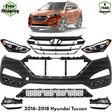 Front Bumper Cover Fascia & Headlight Assembly Kit For 2016-2018 Hyundai Tucson