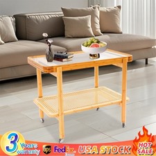 Bamboo Table Portable Sofa Side Table Coffee Table With Wheels Modern Storage