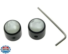 KAISH Set of 2 Black with White Pearl Cap Guitar Knobs Pearl Top 