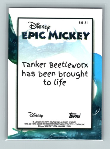 2026 Topps Disney Neon Tanker Beetleworx #EM-21 Epic Mickey - Afbeelding 2 van 2