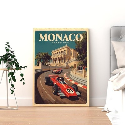 Vintage Monaco Grand Prix Poster, Classic Formula 1 Racing Poster No Frame