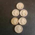 Lot Of 6 1940s Washington 90% Silver Quarters 1.086 Troy Ounces