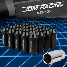 50mm Aluminum M12x1.25 6-Point 25mm OD Closed End Black 20 Lug Nuts Set+Adapter