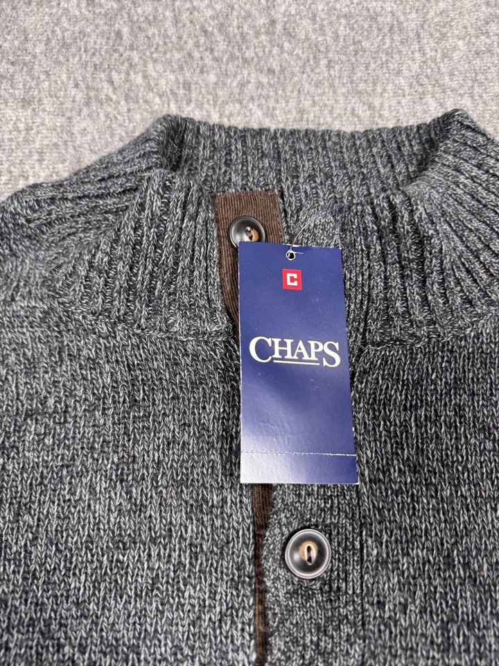 Chaps Sweater Mens 4XL Gray Charcoal Twist Kent Elbow Patch Pullover New - Image 2 of 4