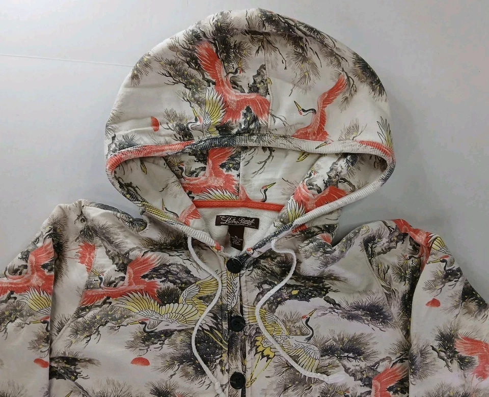Женский пуловер с капюшоном Lucky Brand XL Japanese Bird Crane хлопок Y2K б/у в отличном состоянии - Изображение 3 из 4