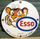 VINTAGE 1957 DATED ESSO PUT A TIGER IN YOUR TANK PORCELAIN SIGN GAS OIL STATION