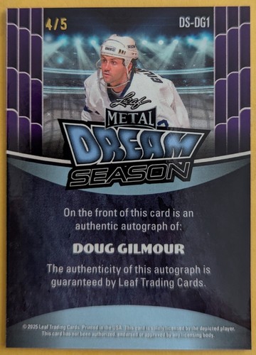 2025 Leaf Metal Mats Doug Gilmour Purple Dream Season Autograph #4/5!! - Picture 2 of 2