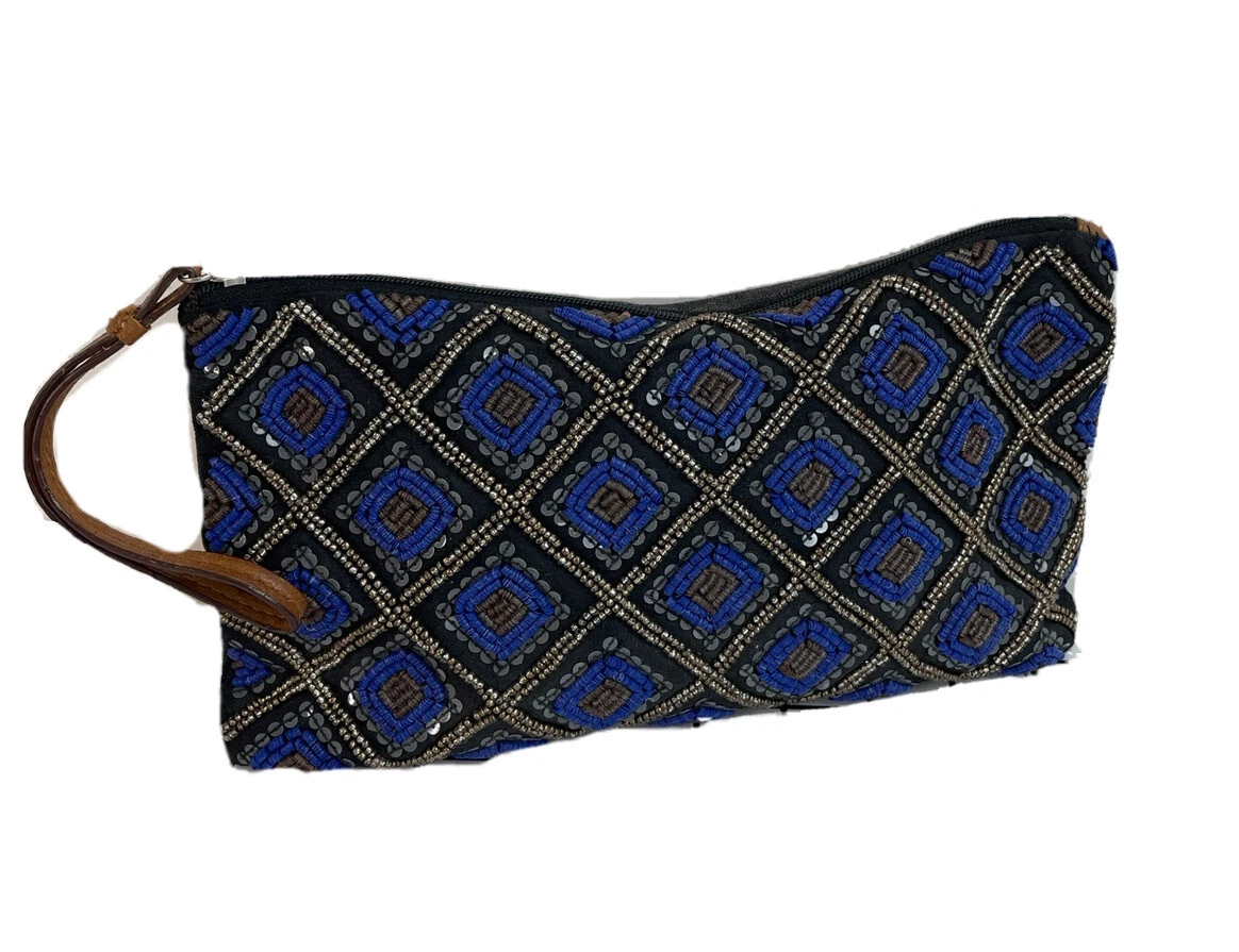 Live Love Loft Wristlet Blue Sequin Evening Bag Beaded Purse | eBay