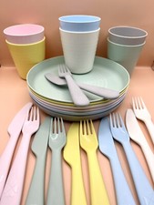 Children Colour Plastic Cutlery Set for KIDS IKEA Knifes Forks Plates Cups