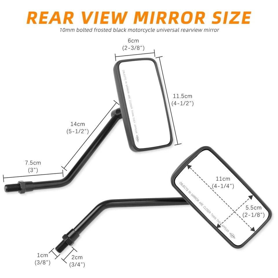 Motorcycle Rear View Side Mirrors 10mm Long Stem Matte Black For ATVs Scooter US - Image 2 of 4