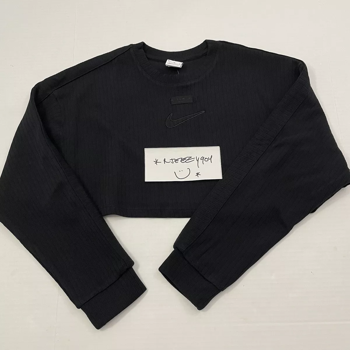Womens Size XL Nike Sportswear Ribbed Long Sleeve Crop Top Sweater DQ3539 010
