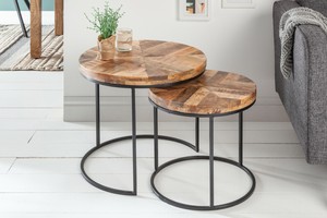 Beistelltisch Couchtisch Natur 2er Set Mango Massivholz Industrial Design Tisch Ebay