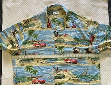 Disney Shirt Mens Hawaiian Button Down Surf Cars Blue XL Made in USA