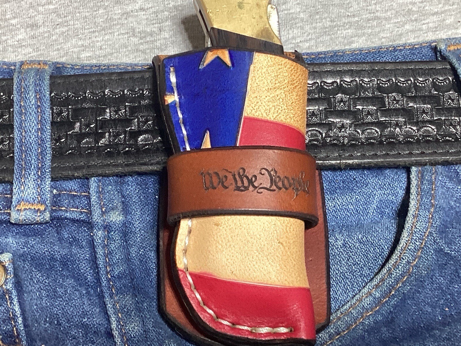 Leather Pocket Folding Knife Belt Loop Case Sheath Handmade Buck 112 eBay