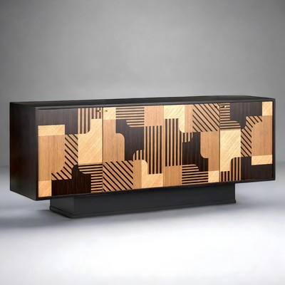 New Modern Cubist-Style Sideboard or Media Console in the Manner of Paul Evans