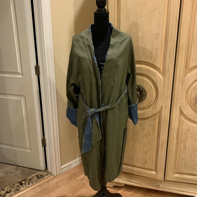 ZARA khaki trench coat with contrasting denim Size S/M NEW eBay