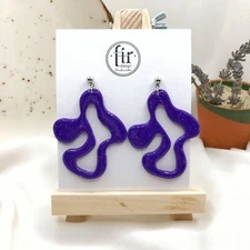 Bright Purple Earrings, Hand Crafted Free Form Earrings for Women