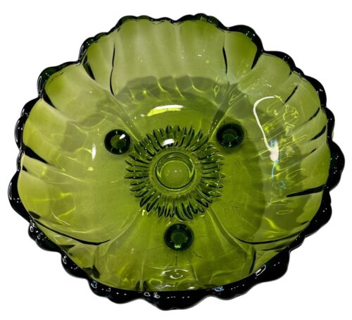 Centrotavola con gancio ad ancoraggio verde avocado anni 60 ciotola vetro pesante 3 dita
