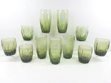 11 Pc Anchor Hocking Central Park Ivy Green Iced Tea Old Fashioned Vintage Lot