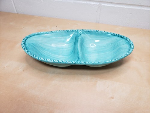 Italienische handbemalte geteilte Schale Made in Italy Türkis #F180 - Bild 1 von 6