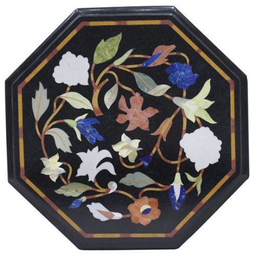 18-inch marble side table with semi-precious stone inlay handcrafted design  