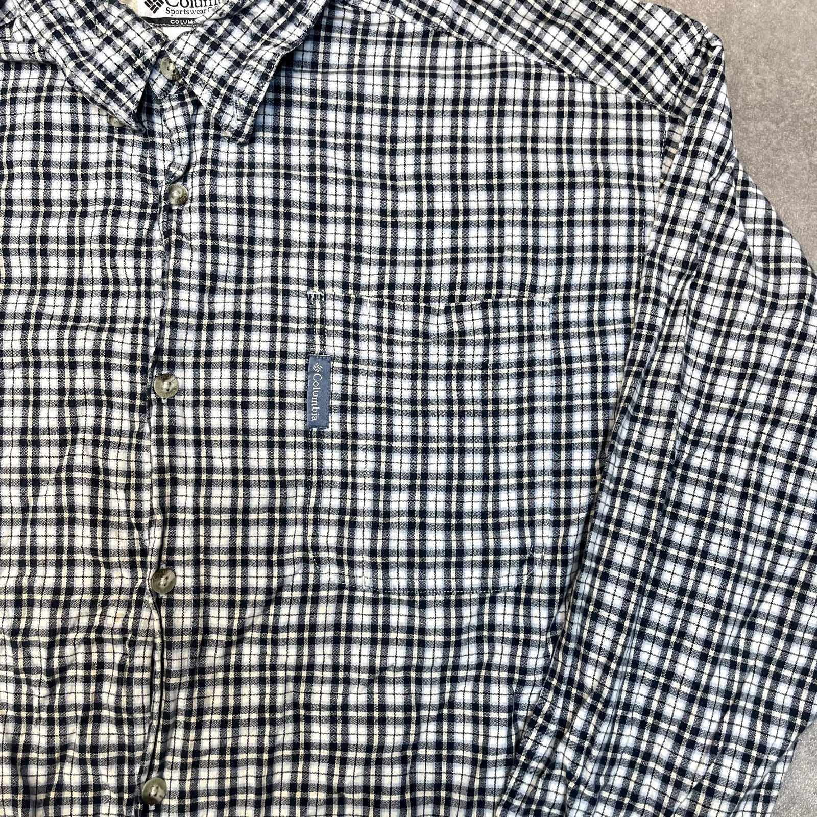 Columbia Checkered Shirt Mens XL Plaid Button Down Top, Navy/White image 4