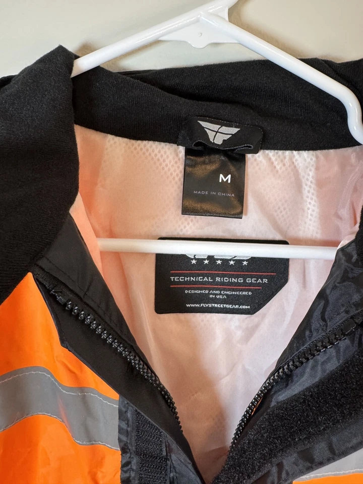 Fly Racing Rain Jacket Men’s Medium Motorcycle High Visibility Orange Black - Image 3 of 4