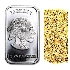 1 TROY OZ .999 SILVER BUFFALO BAR BU + 10 PIECE ALASKAN PURE GOLD NUGGETS