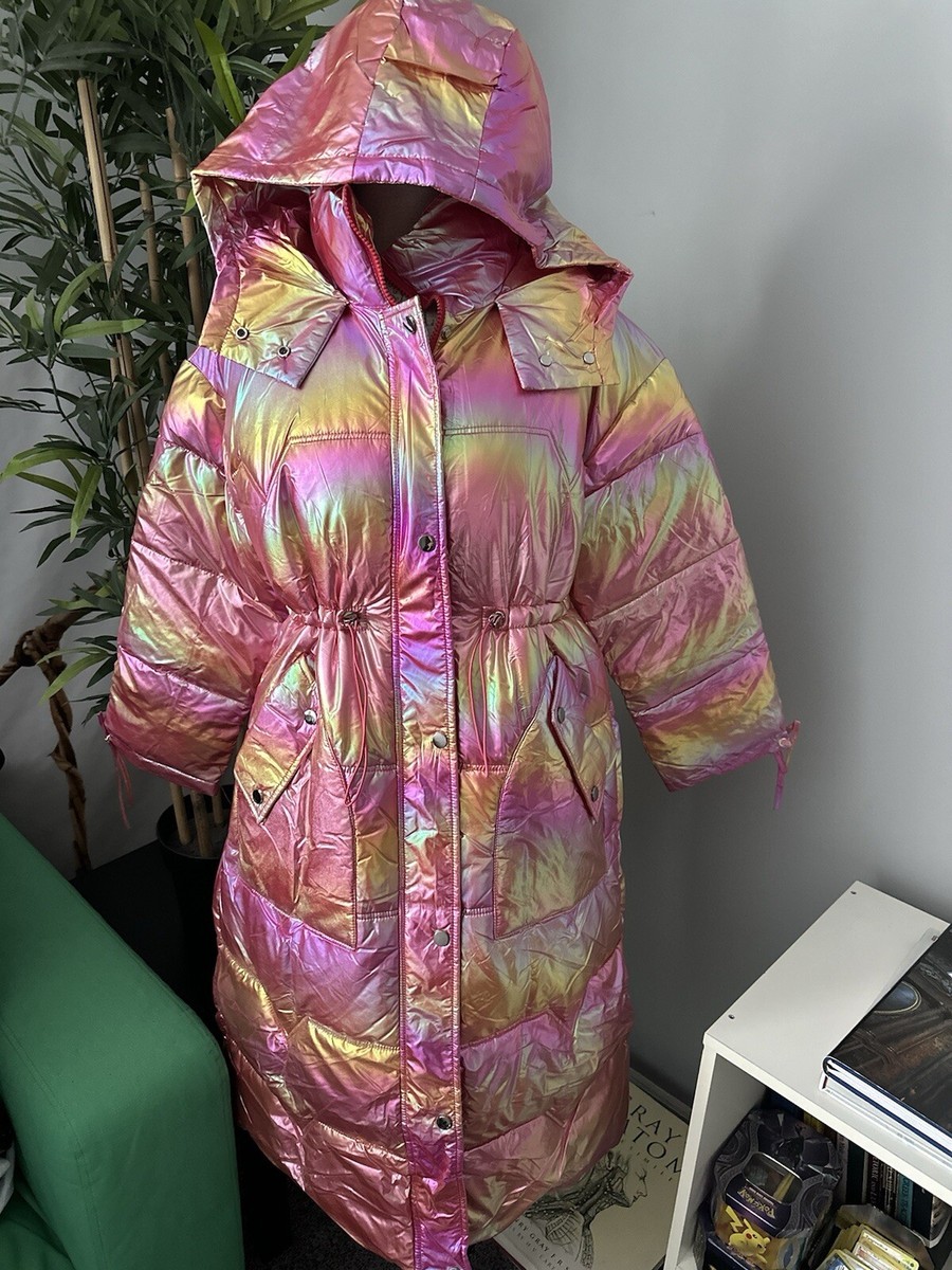 Ladies Jackets Hot Pink Metallic Jacket Coat Size Xl Women Parka