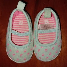 Carter's Baby Girl Crib Shoes Cherry Mary Janes Sz 3-6 Month 2 Aqua Blue Pink