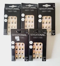 5 x Sensational Salon Nails Manicure Easy Press On False Nails ~ BEIGE & BLACK