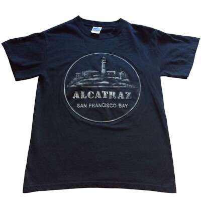 San Francisco Alcatraz Black T Shirt Silk Screen Jail  Bay Area Prison Break