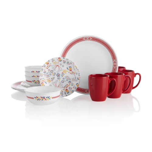 New Corelle Signature Prairie Garden Red 16-Piece Dinnerware Set
