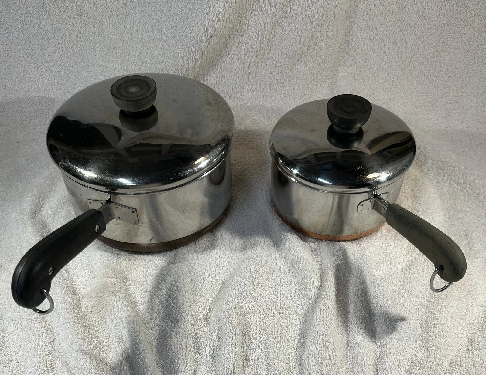 Revere Ware VTG 1 & 2 QTs Pots Copper Clad Stainless Steel Used/Great Shape