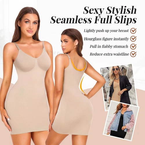Damen Full Slip Under Kleid Verstellbare Träger Camisole Minikleid Knielang - Bild 3 von 24