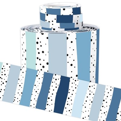 Classroom Bulletin Board Border 32.8ft, Dusty Blue Dot Stripe Trim Roll