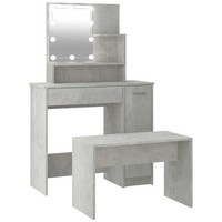 Schminktisch Set Mit Led-Beleuchtung Betongrau Holzwerkstoff