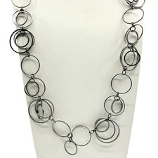 Vintage Gunmetal Tone Interlocking Circle Link Necklace Modernist Geometric 90s
