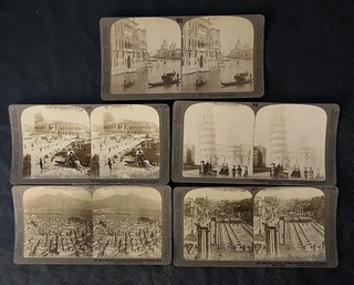 5 x frühe Stereoskopische Karten Italien Rom Neapel Venedig Pisa Stereoview