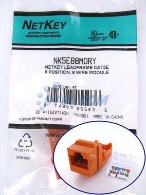 Panduit NK5E88MORY NetKey Cat5e Keystone Jack Module, Orange ~STSI