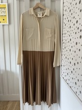 Abito Semicouture beige colorblock gonna plissettata midi taglia 44 UK 12 indossato una volta £ 275