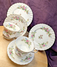 2x Royal Albert Bone China "Moss Rose" Tea Trio ~ Cup Saucer & Side Plate ~ VGC