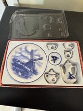 VTG Porcelain Miniature Blue Delft Style Tea Set by Ranger of Norcross Georgia